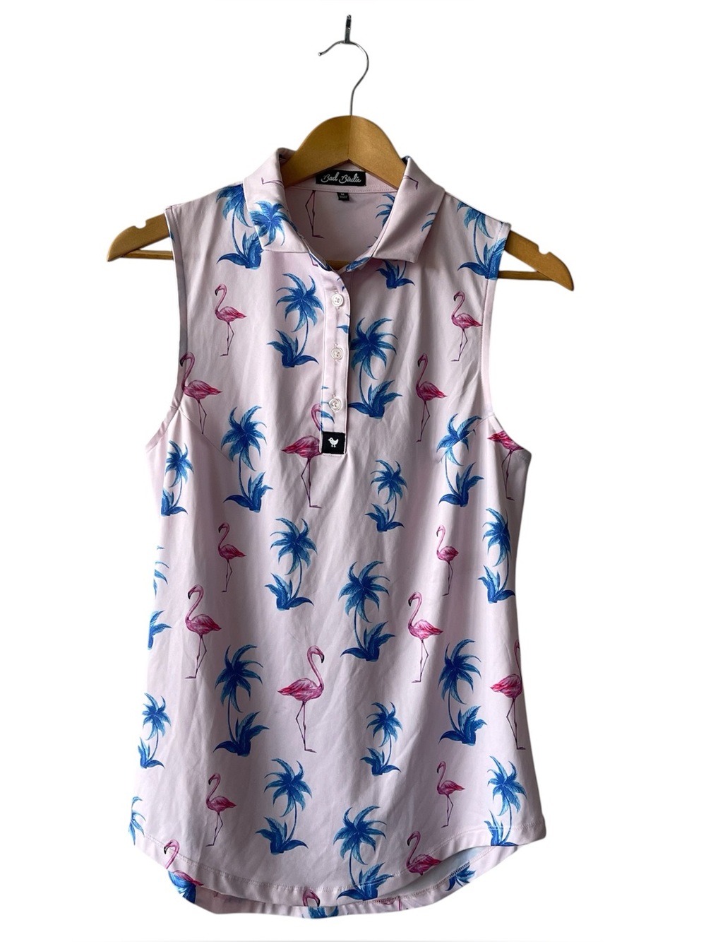 Bad Birdie Pink Flamingo Sleeveless Golf Polo Medium